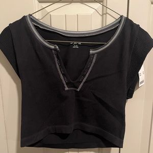 Black Crop Top- Urban Outfitters Out From Under Go For Gold Seamless Top